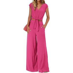 2 Piece Outfits Cap Sleeve Strappy Crop Top Wide Leg Pant Set, XL, 1E-141SET001